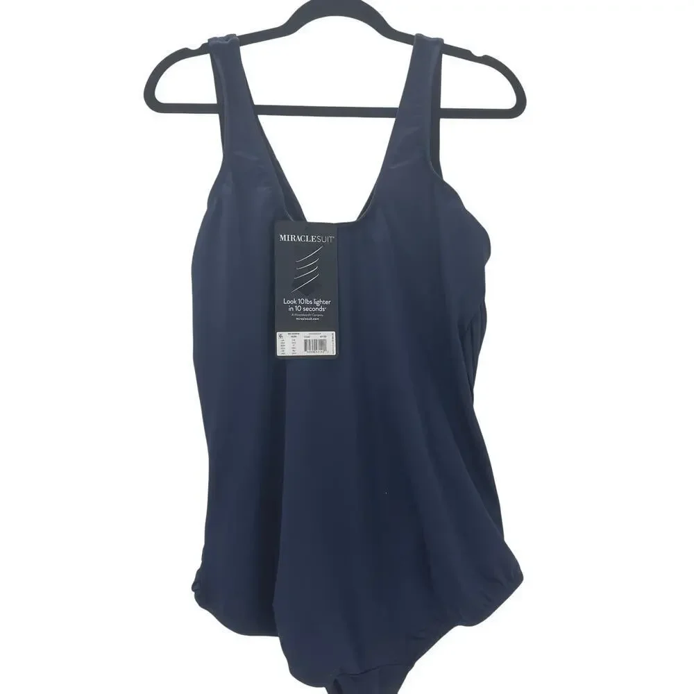 Miraclesuit Women's Crossover One Piece Swimsuit Midnight Blue Size 22W NWT
